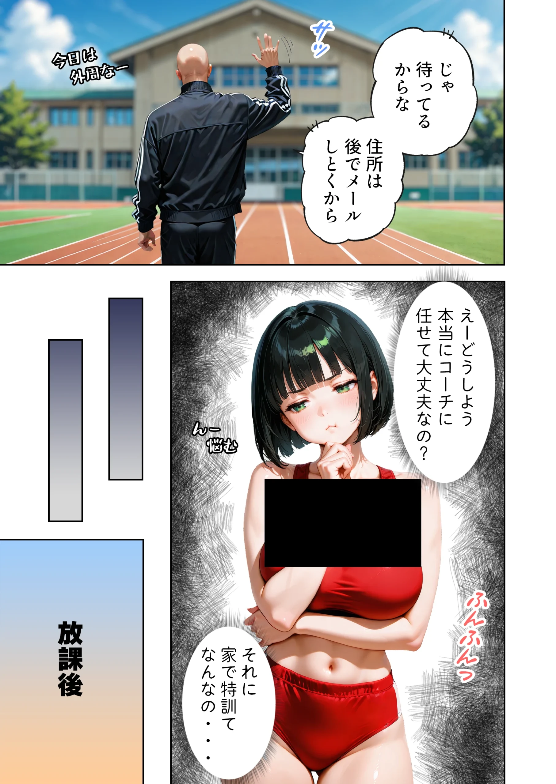 巨乳が暴れて走れませんッ！ 補欠落ちした陸上部元エースがコーチに秘密の特訓を指導してもらう話 サンプル漫画