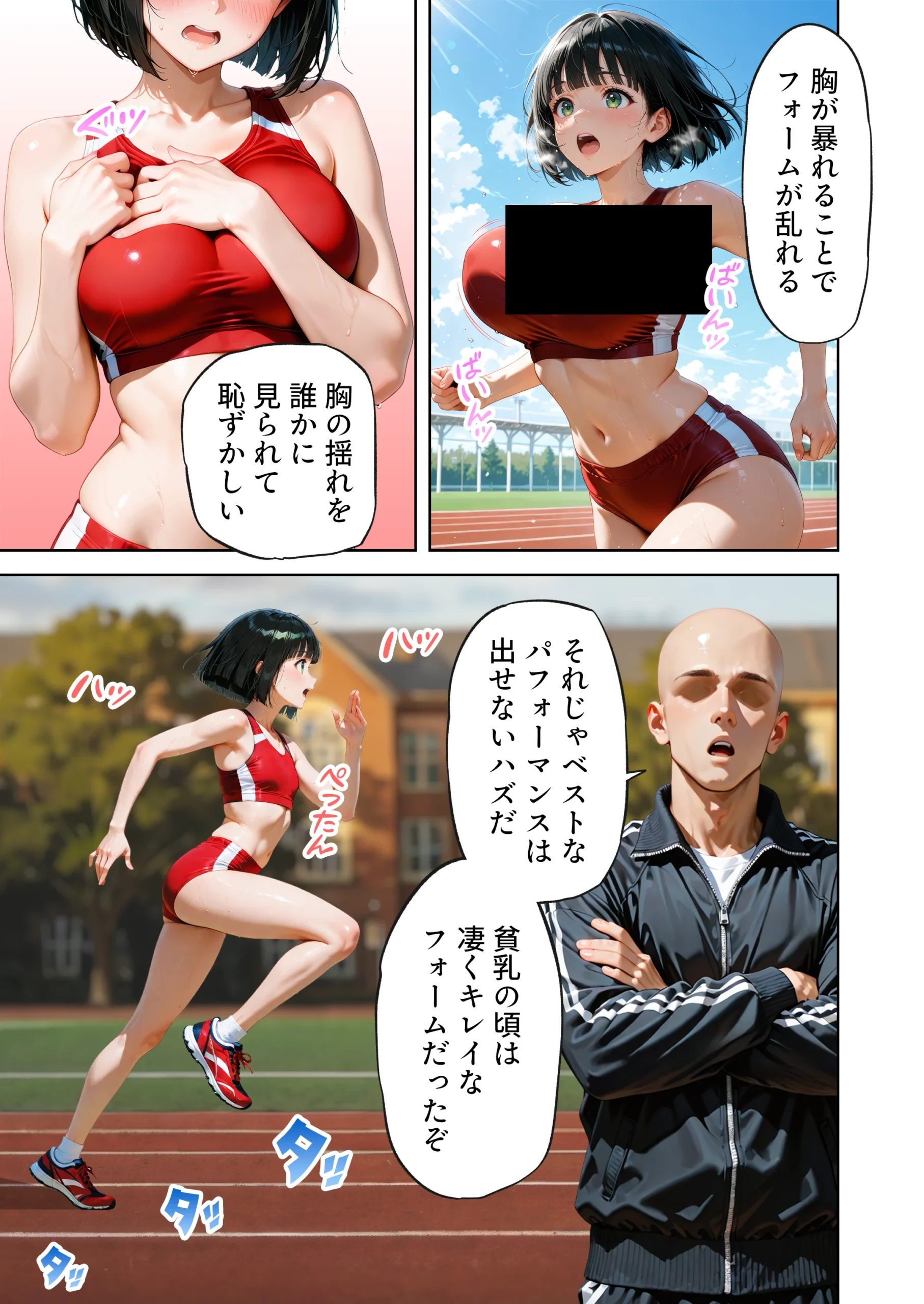 巨乳が暴れて走れませんッ！ 補欠落ちした陸上部元エースがコーチに秘密の特訓を指導してもらう話 サンプル漫画